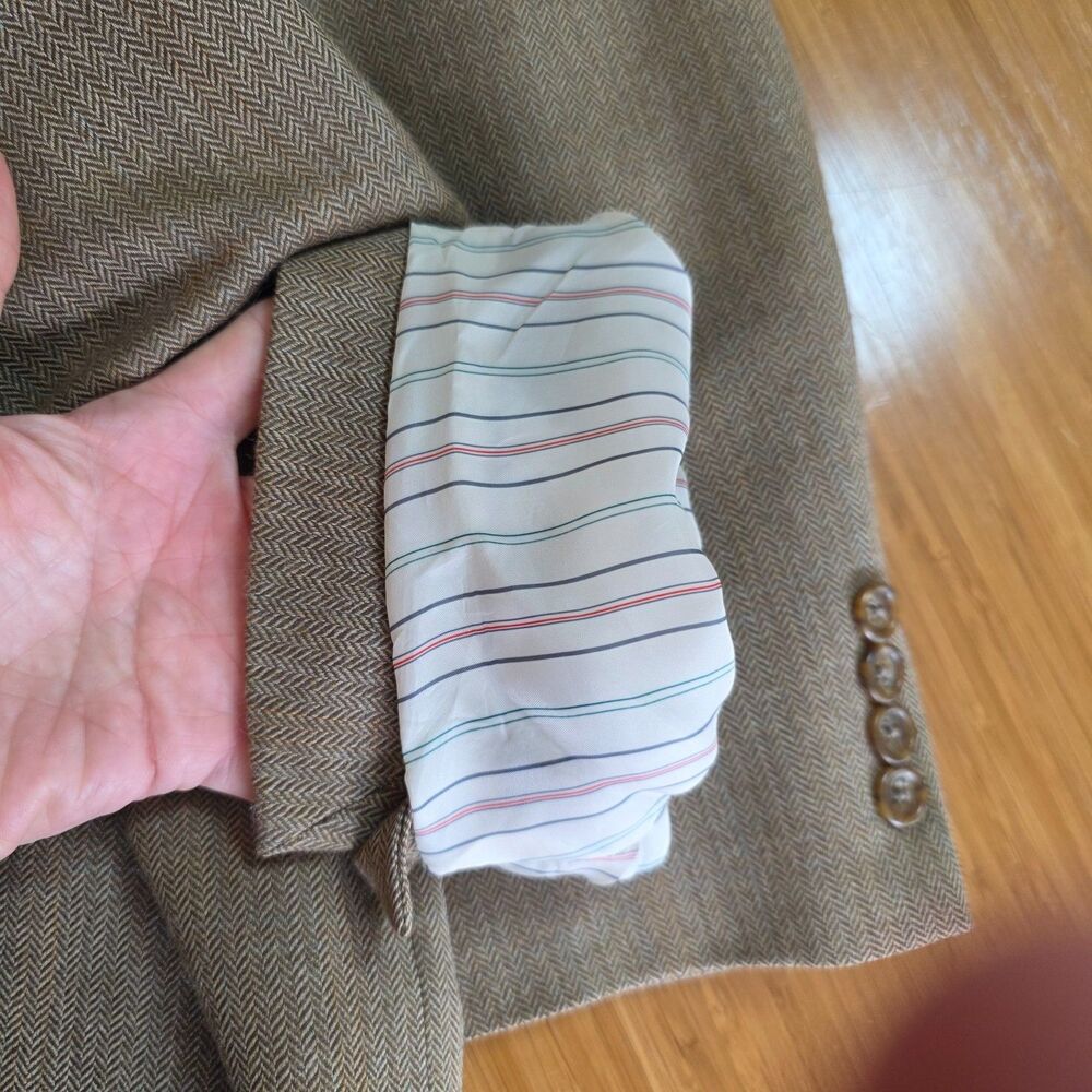 Vintage Lauren Ralph Lauren Blazer 100% Wool Herringbone Sport Coat Brown 46R - Picture 8 of 16